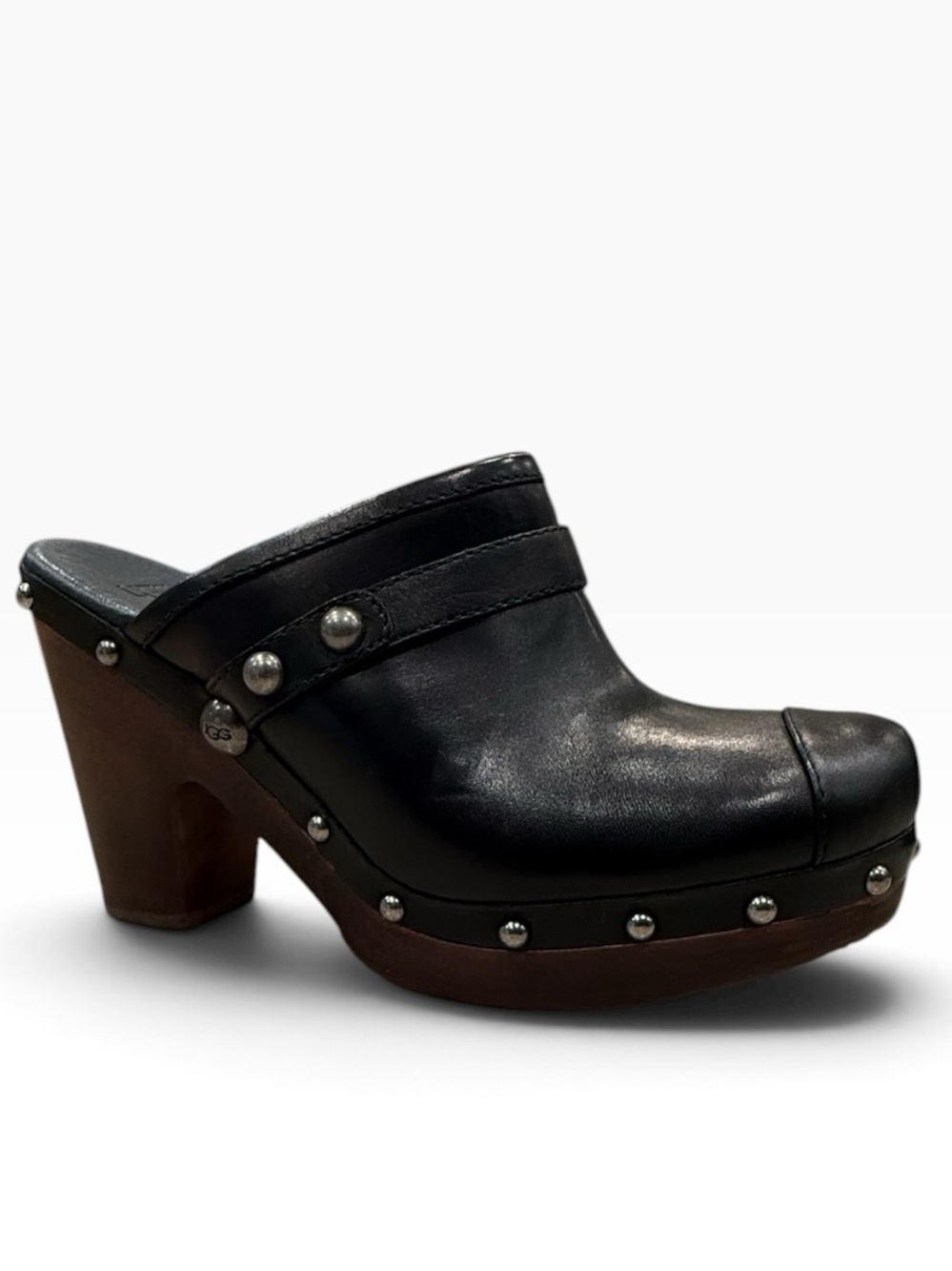 UGG Jolene #3208 black leather studded platform clog plush lined 8
